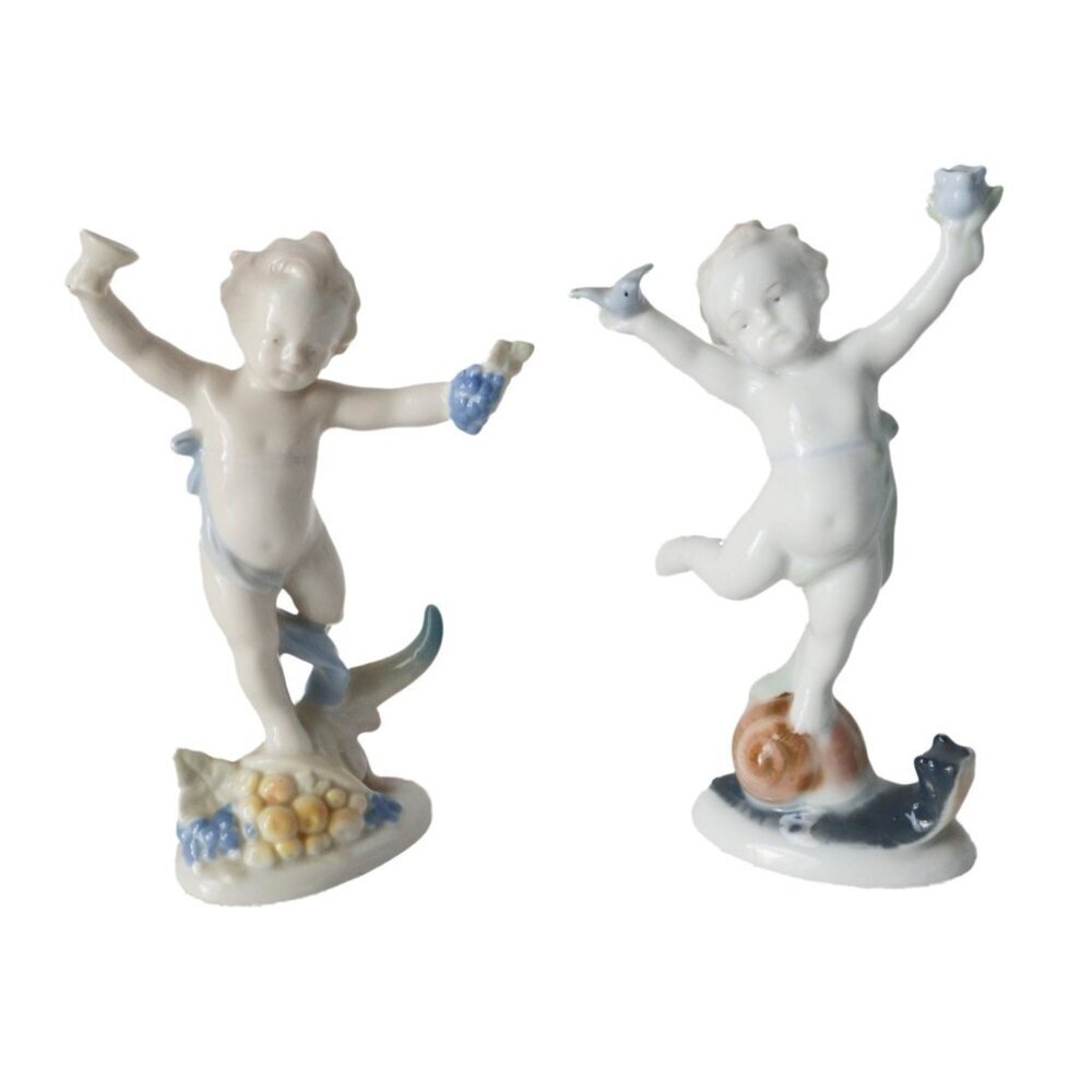 2 Cherub Kunst Porzellan Ilmenau GDR Porcelain Figurines Germany Vintage